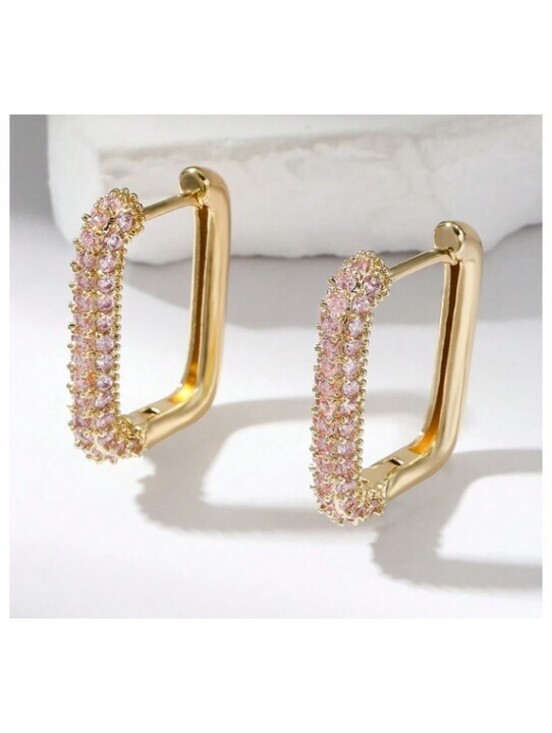 Jewelry - Pave rectangle hoop - Earrings - Silver - CZs - 1"
